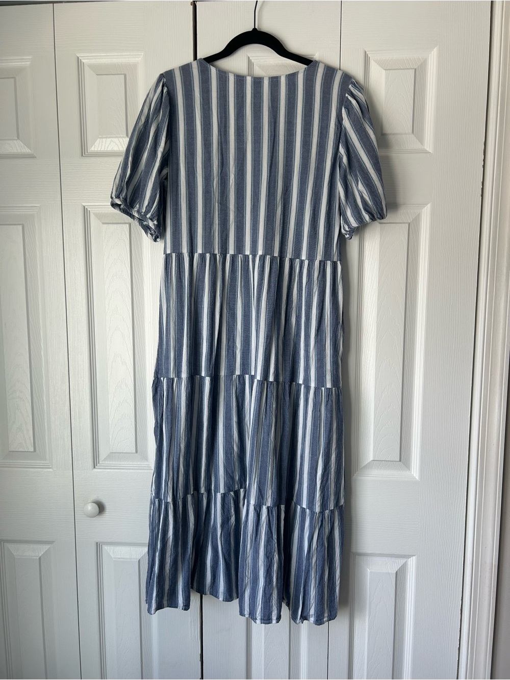Old Navy Puff-Sleeve Tiered Striped Midi Swing Dress - Picture 8 of 8